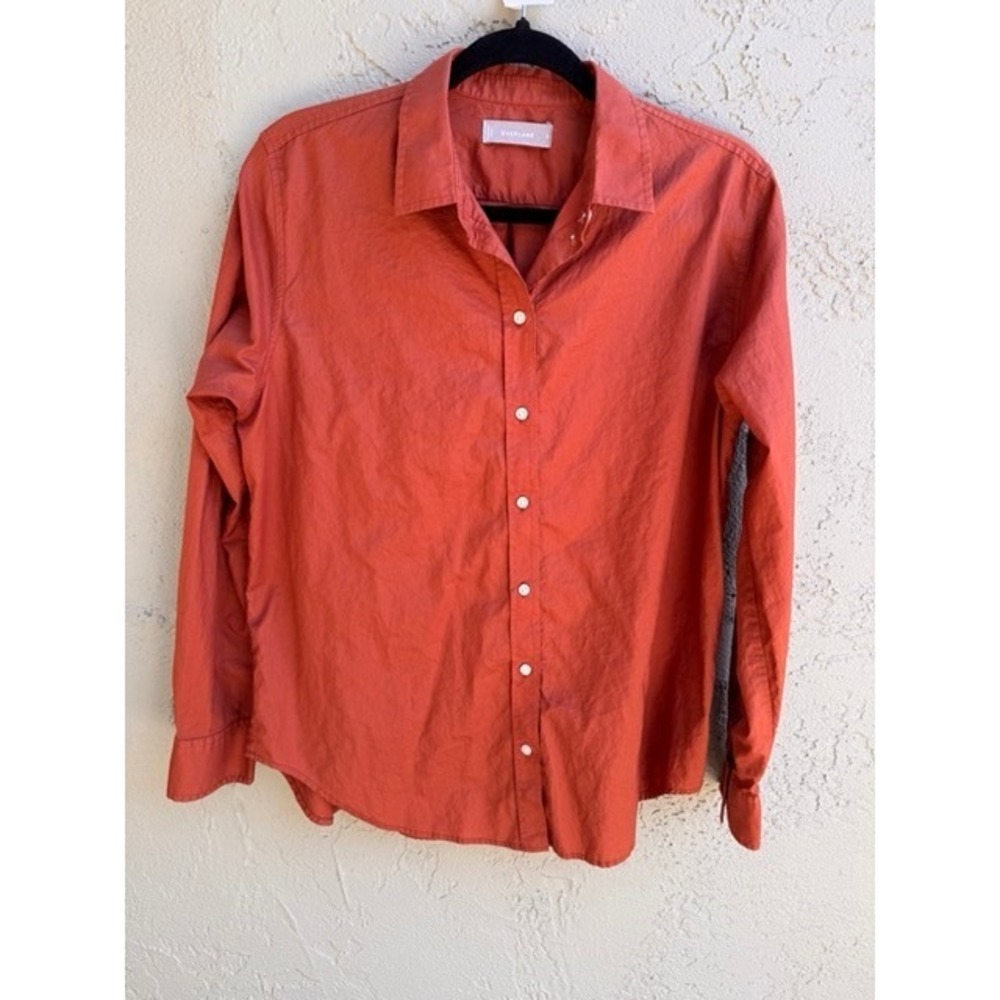 Everlane Womens Relaxed Poplin Rust Orange Button Down Shirt SZ 8 Cotton Minimal - Picture 2 of 8